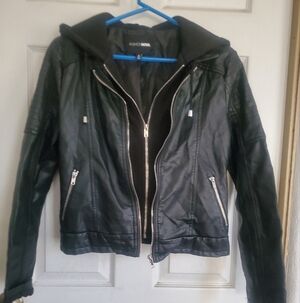 Fashion Nova Black Moto Jacket with Silver Zippers, Size Medium